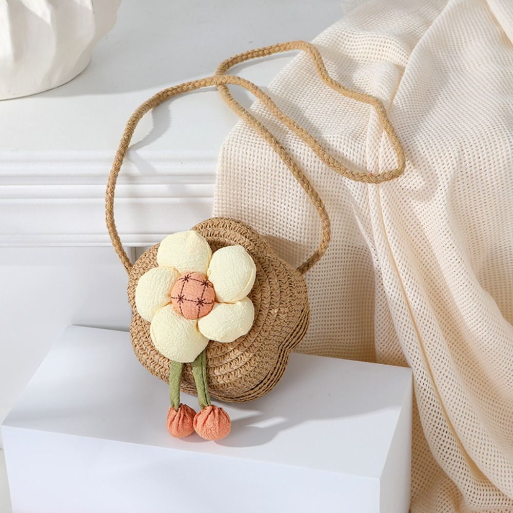Woven Straw Bag - Durable Straw Crossbody Bag Flower Woven