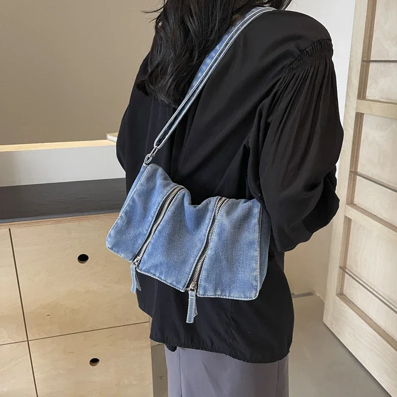 Solid Zipper Denim Versatile S - مراجعة Women'S Bags New Look وسعره