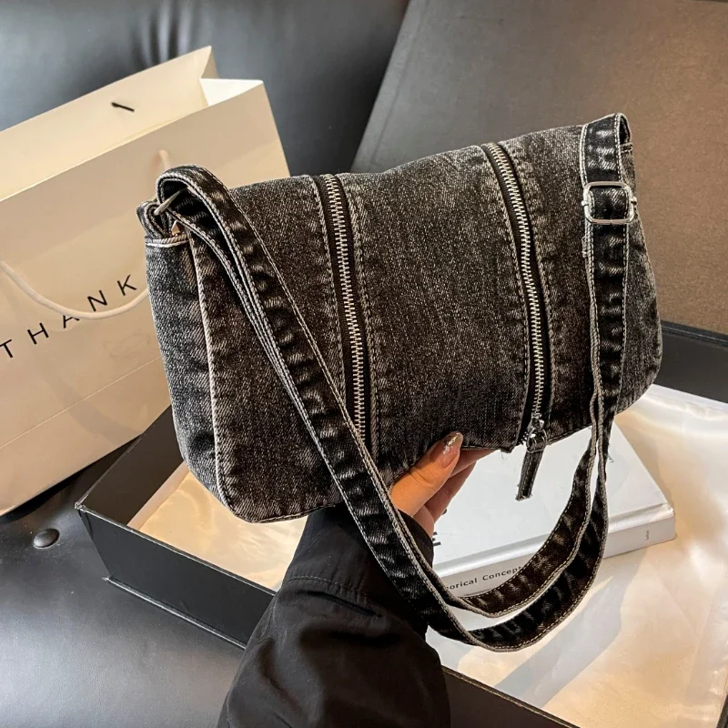 Solid Zipper Denim Versatile S - مراجعة Women'S Bags New Look وسعره
