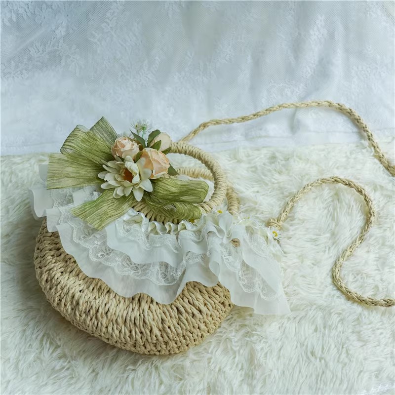 Country-style Lolita lace stra - مراجعة Woven Straw Bag وسعره