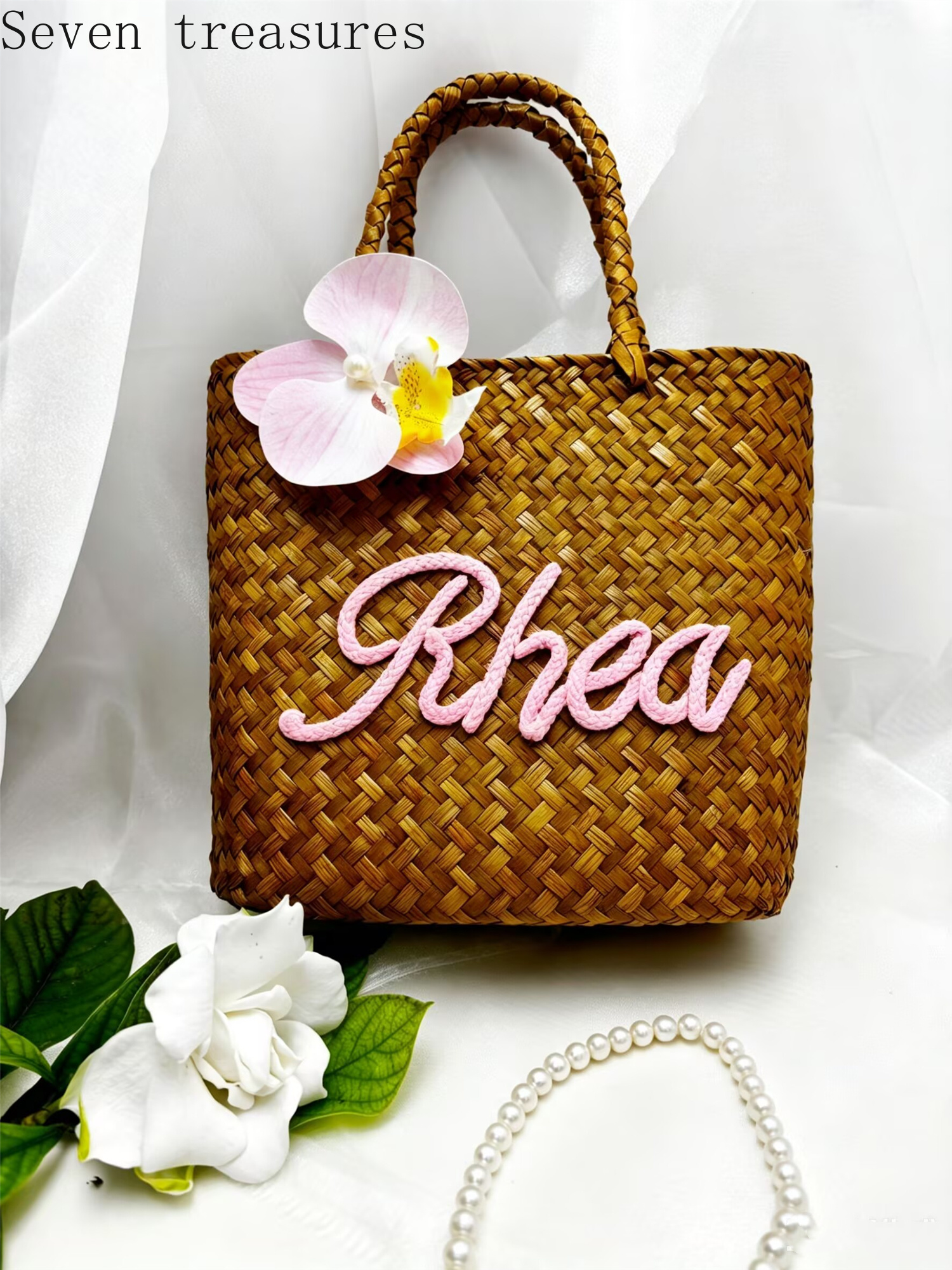 Bridesmaid name custom woven b - مراجعة Woven Straw Bag وسعره