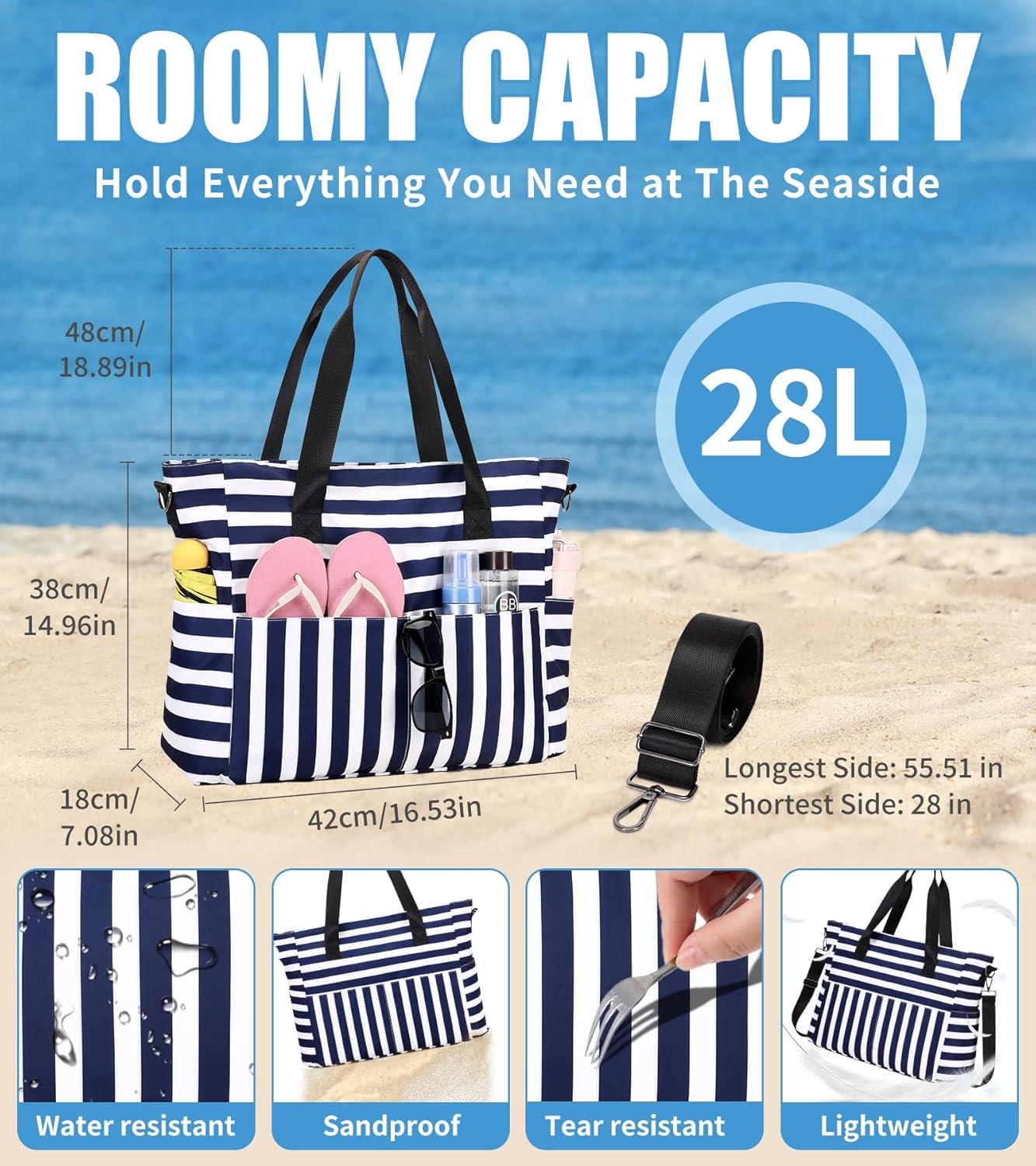 Large Waterproof Beach Bag wit - مراجعة Women Bags Large وسعره