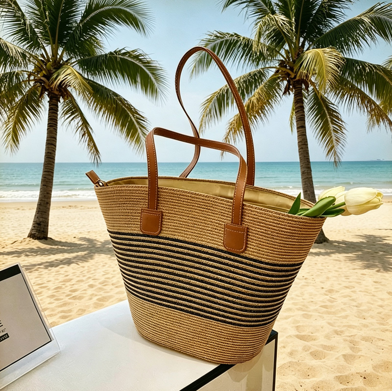 CLAREGQI  Women's Striped Stra - مراجعة Woven Straw Bag وسعره