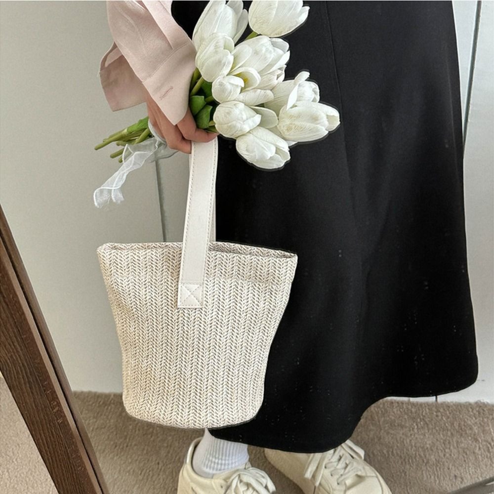 Sweet PU Straw Bucket Bag Kore - مراجعة Woven Straw Bag وسعره