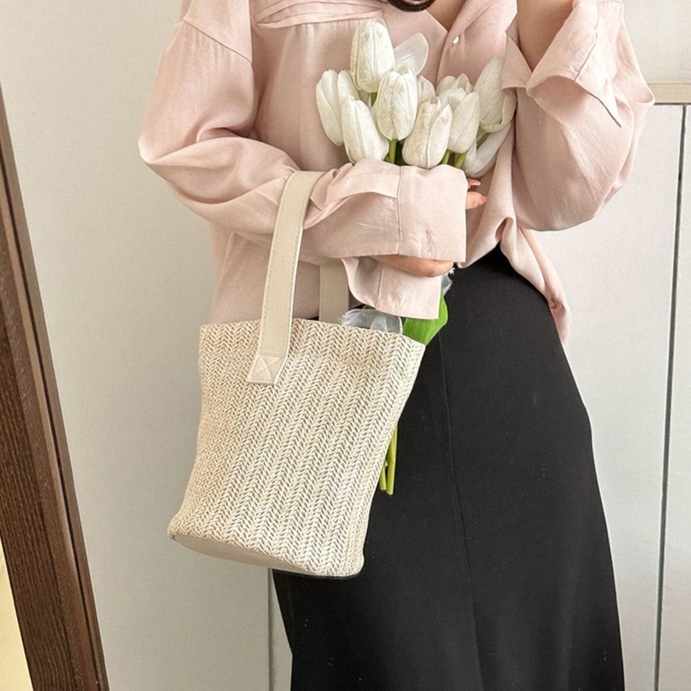 Sweet PU Straw Bucket Bag Kore - مراجعة Woven Straw Bag وسعره