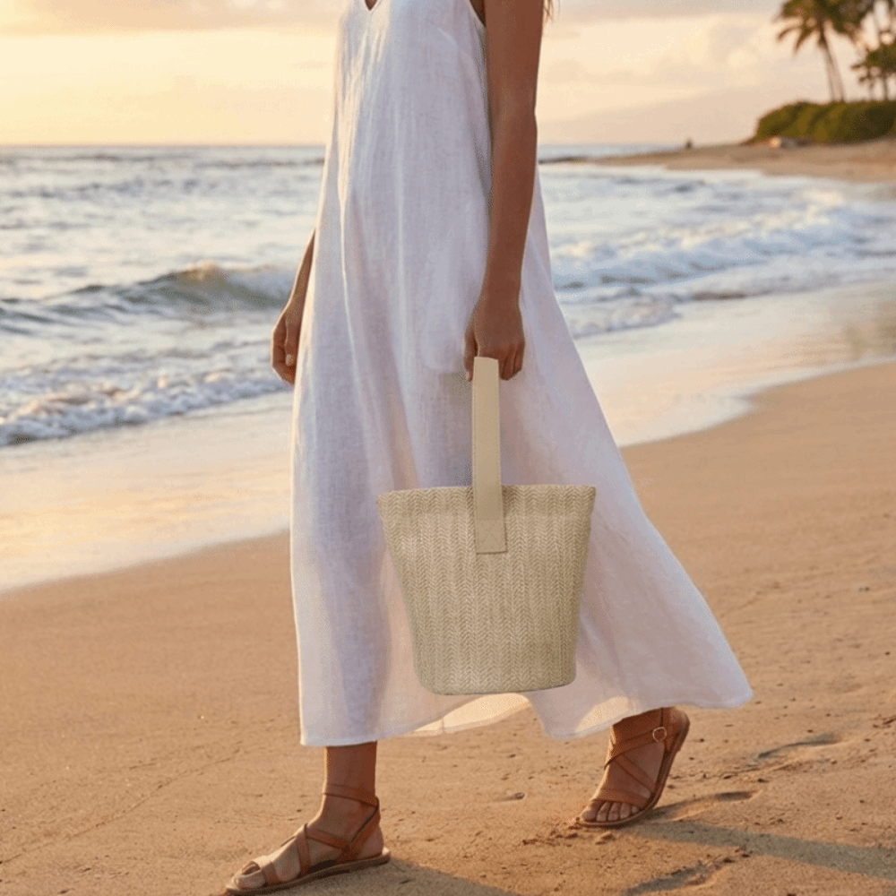 Sweet PU Straw Bucket Bag Kore - مراجعة Woven Straw Bag وسعره